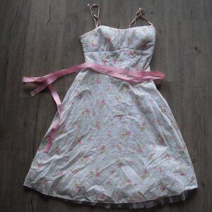 Ruby Rox Floral Print A-Line Sundress White Pink Tulle Size 5 S/XS